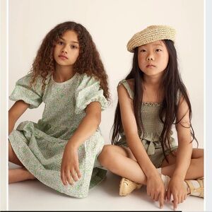 Cozmo girls floral puff sleeve parties cottage mid tiered cotton dress size 12